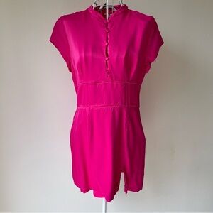 Zara silky viscose short sleeve mini dress bustier wired waist fuchsia pink XL